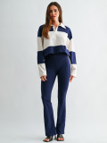 Contrast Color Patchwork Long Sleeve Pant Suit CH-26055