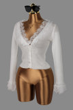 Lace Patchwork V Neck Sweater GXIY-K26L3079