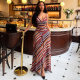 Stripe Color Block Sleeveless Maxi Dress GJYO-JD305976