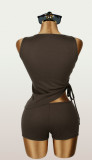 Solid Color Sleeveless Two Piece Shorts Set YWXS-K25L1834