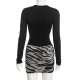 Zebra Stripe Long Sleeve Mini Dress GDSF-J26DS458