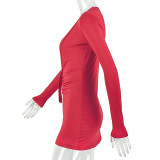 Long Sleeve Deep V Neck Mini Dress GJYO-JD305972
