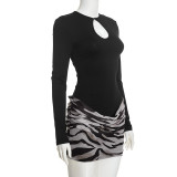 Zebra Stripe Long Sleeve Mini Dress GDSF-J26DS458