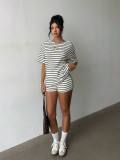 Stripe Long Sleeve Two Piece Short Set YWXS-K26L2604