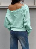 Lace Patchwork Slash Shoulder Knits Top YWXS-K26L3112