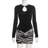Zebra Stripe Long Sleeve Mini Dress GDSF-J26DS458