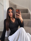Long Sleeve Lace V Neck T Shirt YWXS-K26L3039