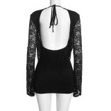 Lace Long Sleeve Backless Mini Dress GSZM-D26DS420