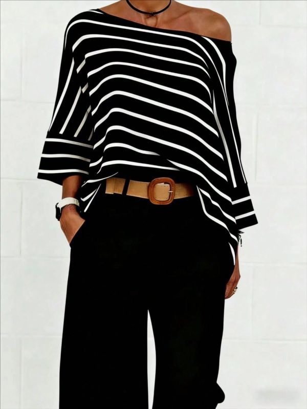 Stripe Bat Sleeve T Shirt GXIY-K26L2579