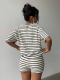 Stripe Long Sleeve Two Piece Short Set YWXS-K26L2604