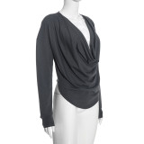 V Neck Long Sleeve Top MXBF-J26TP493