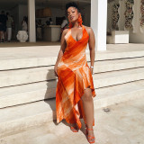 Halterneck Printed Backless Irregular Dress GJYO-JD305975