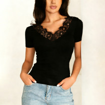 Lace Patchwork Short Sleeve T Shirt GXIY-K26L2665