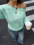 Lace Patchwork Slash Shoulder Knits Top YWXS-K26L3112