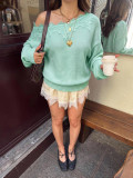 Lace Patchwork Slash Shoulder Knits Top YWXS-K26L3112