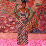 Stripe Color Block Sleeveless Maxi Dress GJYO-JD305976