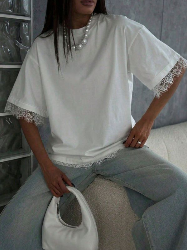 Lace Edge Short Sleeve T Shirt GXIY-K26L2688