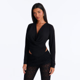V Neck Long Sleeve Top MXBF-J26TP493