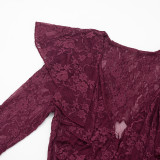 Solid Color Lace Flare Sleeve Mini Dress GDSF-J26DS465