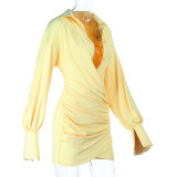 Deep V Neck Ruched Shirt Dress FL-JY25334MHO