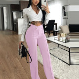 Solid Color High Waist Casual Pants GHYX-H042