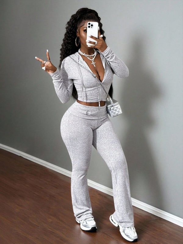 Knits Long Sleeve Sweatshirt Two Piece Pants Set GHYX-TJY8125
