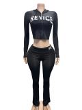 Letter Printed Long Sleeve Two Piece Pants Set GFCF-1607