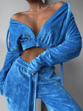 Golden Velour Long Sleeve Two Piece Pants Set GHYX-Y2215