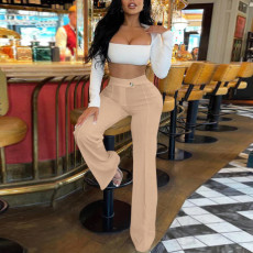 Solid Color High Waist Casual Pants GHYX-H042