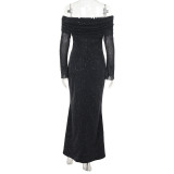 Off Shoulder Long Sleeve Sequin Maxi Dress FL-YL24460MHO