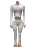 Letter Printed Long Sleeve Two Piece Pants Set GFCF-1607