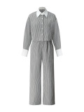Lapel Long Sleeve Shirt Two Piece Pants Set GHYX-V8111
