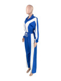 Color Block Zipper Coat Two Piece Pants Set CH-25055
