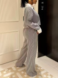 Lapel Long Sleeve Shirt Two Piece Pants Set GHYX-V8111