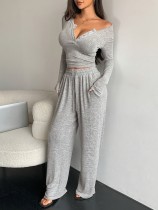 Long Sleeve Solid Color Two Piece Pants Set GHYX-HYX392