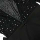 Mesh Hot Drill Long Sleeve Split Maxi Dress CYA-901548
