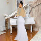 Mesh Hot Drill Long Sleeve Split Maxi Dress CYA-901548