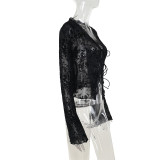 Chiffon Flare Sleeve Ruched Tops FL-YL24467PFO