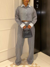 Lapel Long Sleeve Shirt Two Piece Pants Set GHYX-V8111
