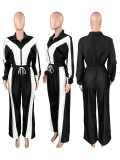 Color Block Zipper Coat Two Piece Pants Set CH-25055