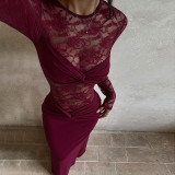 Lace Patchwork See Through Maxi Dress FL-JY25393PFO