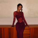 Lace Patchwork See Through Maxi Dress FL-JY25393PFO