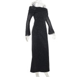 Off Shoulder Long Sleeve Sequin Maxi Dress FL-YL24460MHO