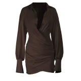 Deep V Neck Ruched Shirt Dress FL-JY25334MHO