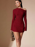 Long Sleeve Solid Color Mini Dress GHYX-VC731