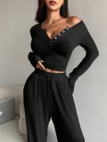 Long Sleeve Solid Color Two Piece Pants Set GHYX-HYX392