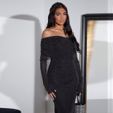 Off Shoulder Long Sleeve Sequin Maxi Dress FL-YL24460MHO