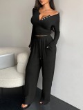 Long Sleeve Solid Color Two Piece Pants Set GHYX-HYX392