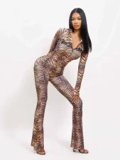Leopard Printed Hooded Two Piece Pants Set GFCF-1504