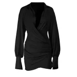 Deep V Neck Ruched Shirt Dress FL-JY25334MHO